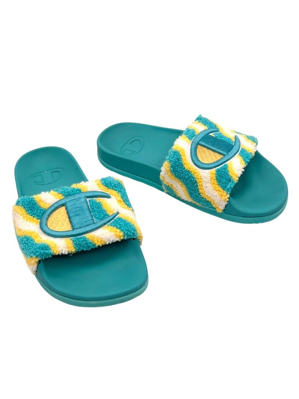 Champion IPO Squish Waves Slides Womens Size 5W EU35 Textile Upper EVA Sole Teal